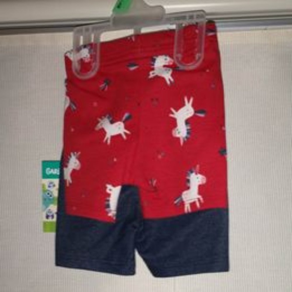 new baby girl set of 2 shorts, size 6/9 month, dark knit denim and red with unic